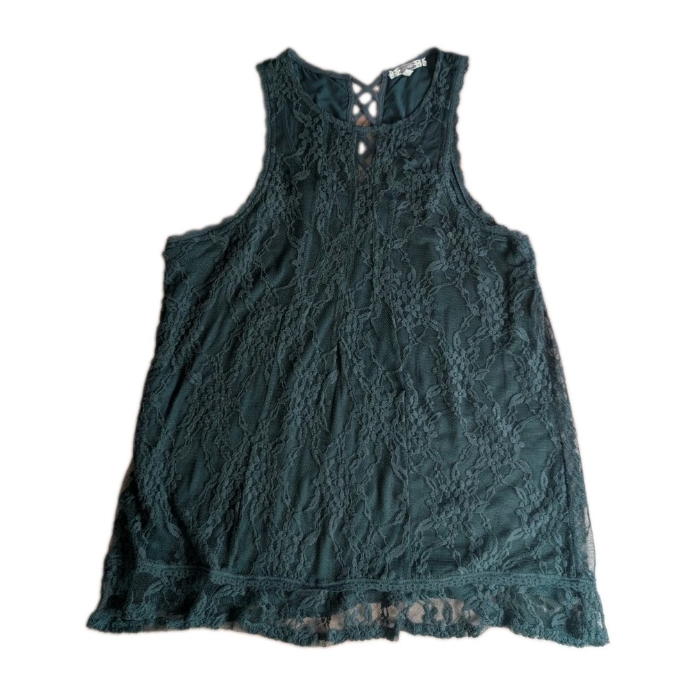 Anthropologie Knitted & Knotted Lace Sleeveless Tunic Dress Green Medium Boho